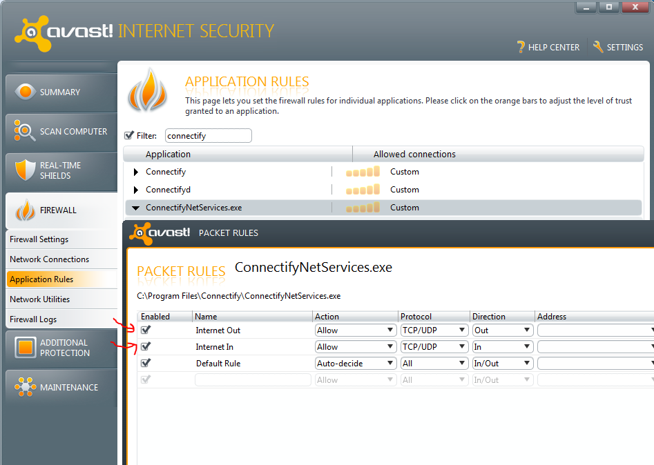 avast internet security firewall settings
